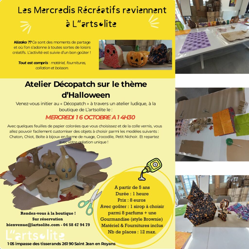 Atelier récréatif décopatch à la boutique de L'artoslite