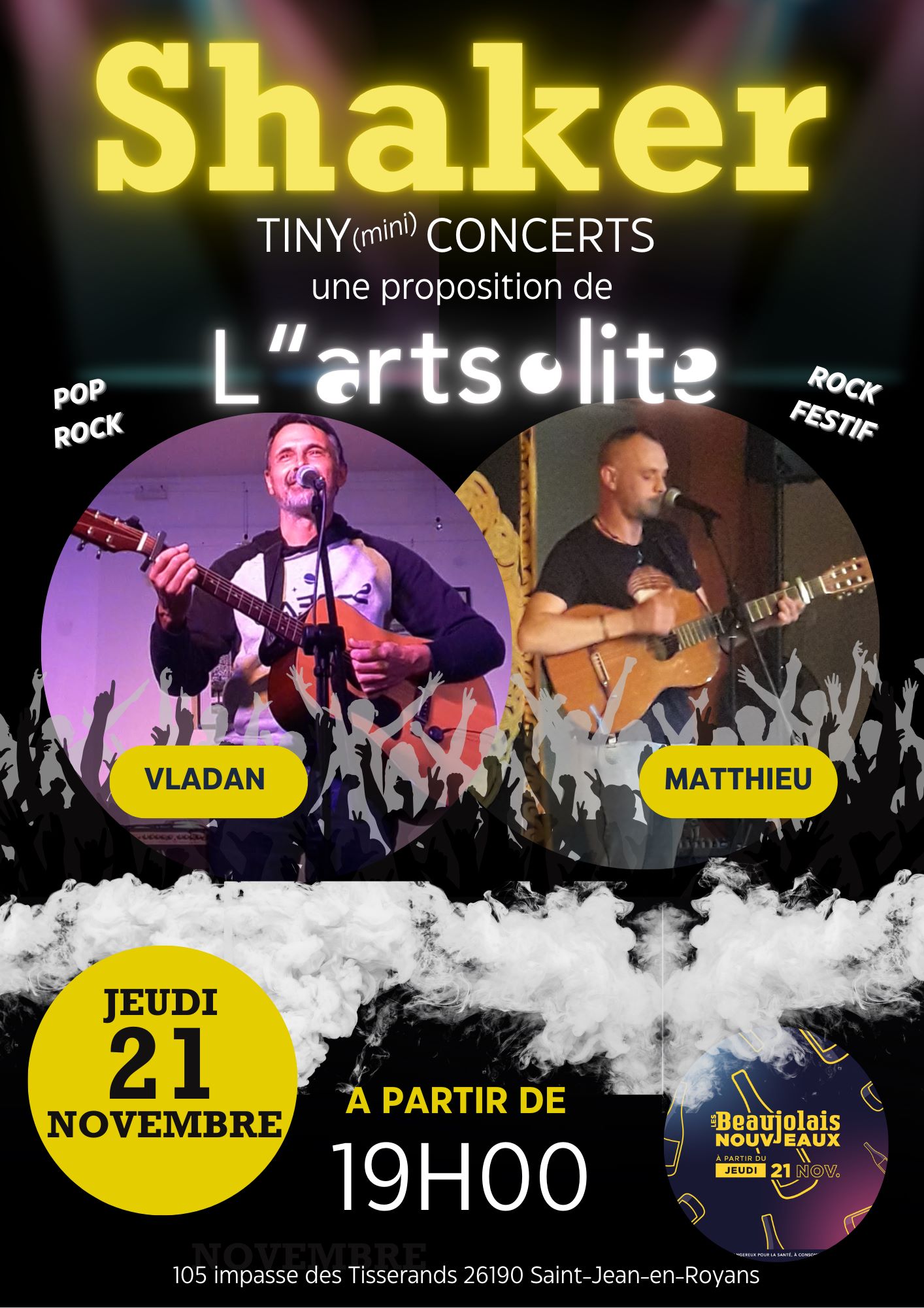 Minis concerts SHAKER du 21 novembre avec Vladan et Matthieu, pop rock et rock festif