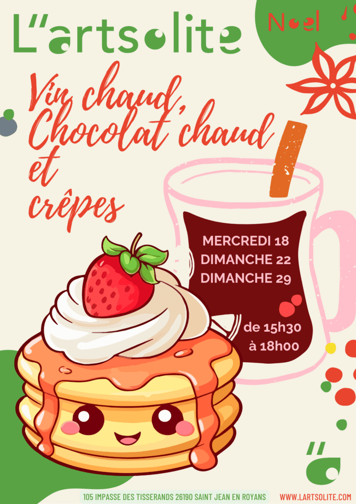 affiche après-midi Crêpes, vin chaud et chocolat chaud