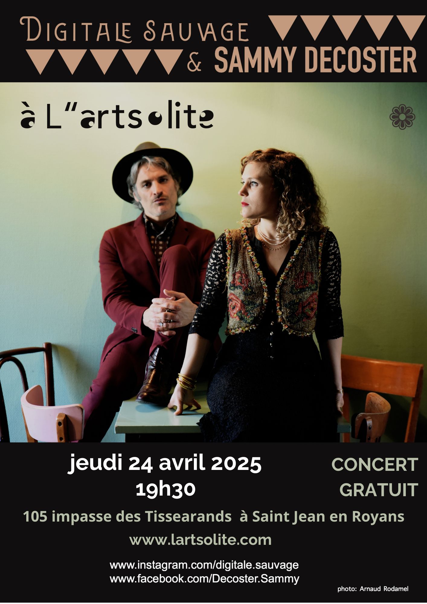 Affiche concert Sammy Decoster et Digitale sauvage 24 avril 19h30 à L'artsolite