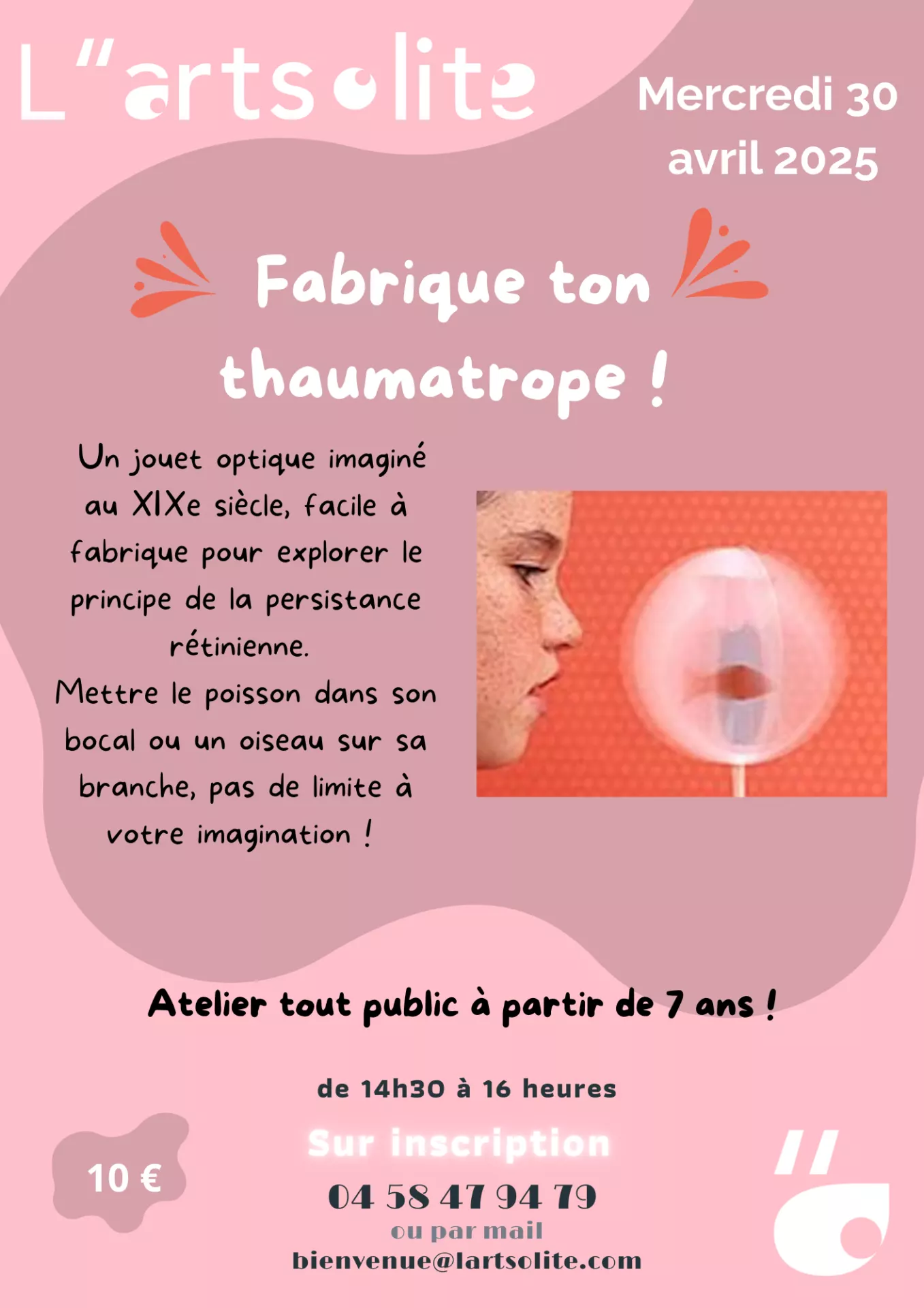 Atelier médiation de L'artsolite, création d'un thaumatrope mercredi 30 avril à 14h30