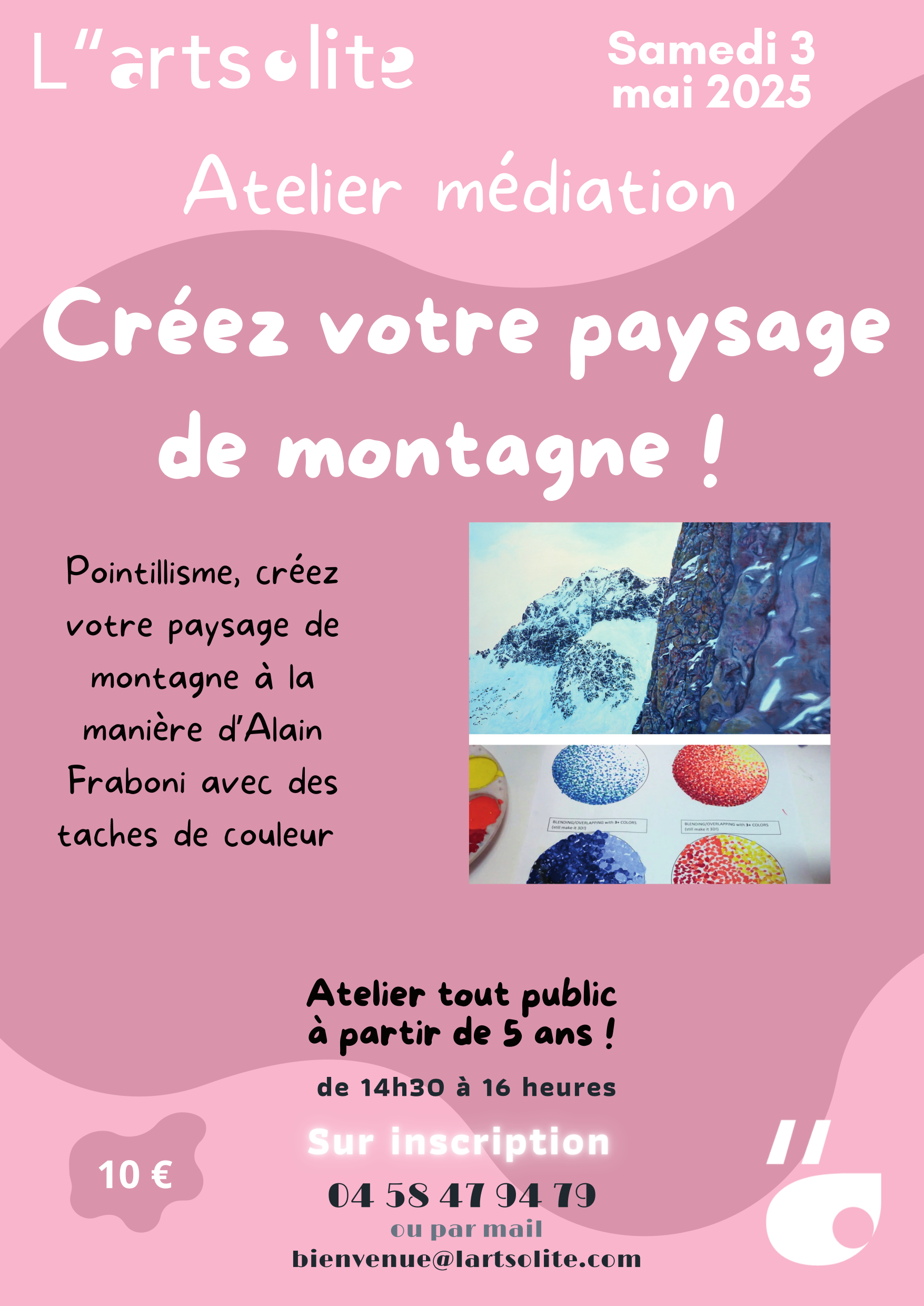 Atelier médiation de L'artsolite samedi 3 mai crée ton paysage en pointillisme