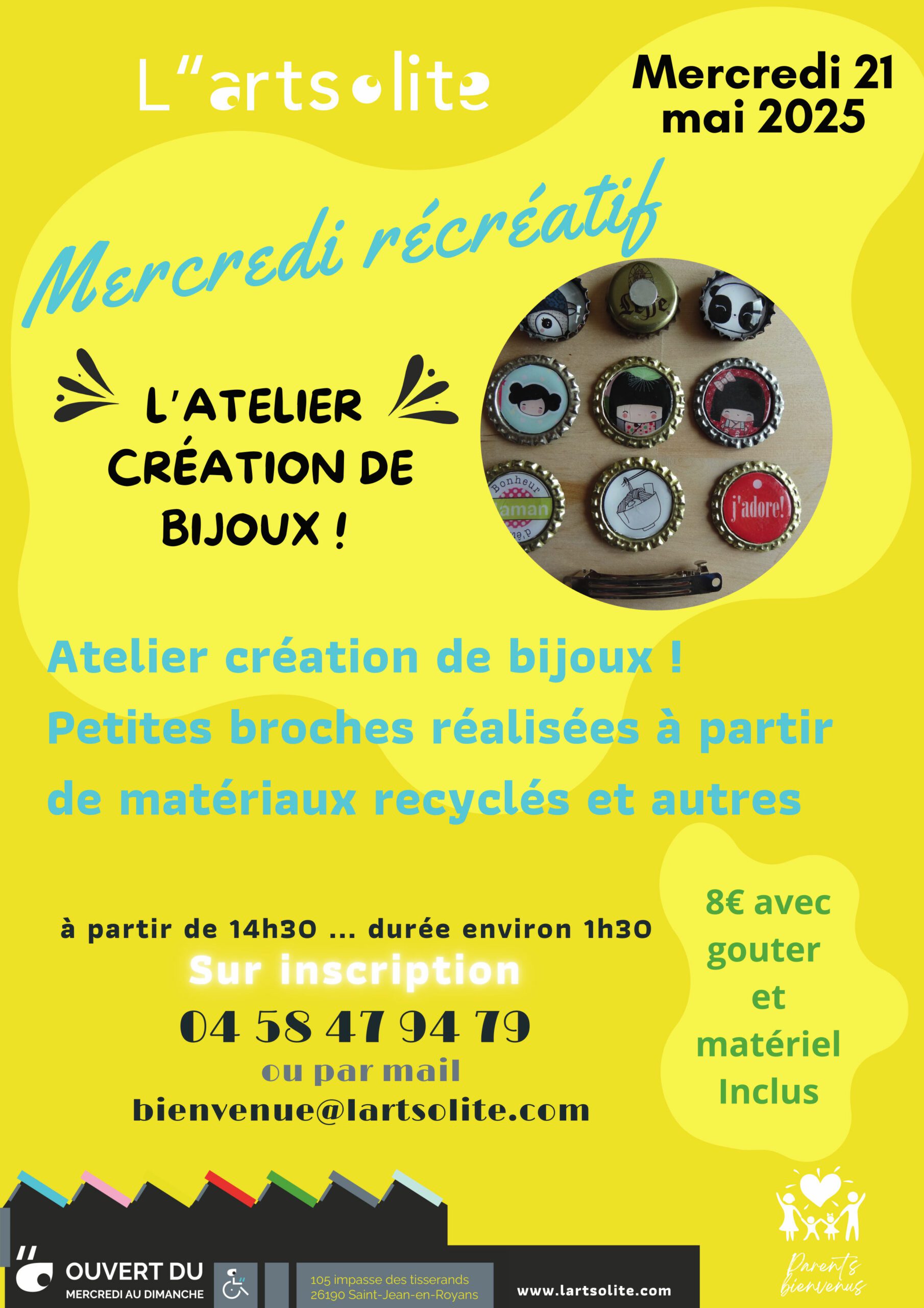 Atelier récréatif création de bijoux par Jessica responsable boutique de L'artsolite le mercredi 21 mai 14h30