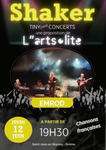 Programmation culturelle Shaker du 12 juin 19h30 groupe EMROD variété française avec beaucoup de pêche !